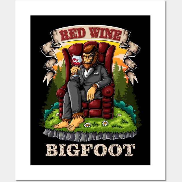 Bigfoot wine lover Wall Art by Andypp